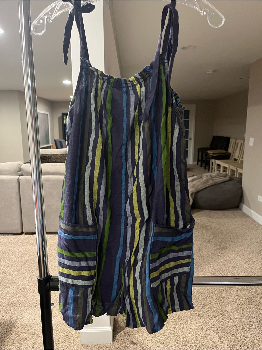 aerie Navy, Lime & Light Blue Striped romper